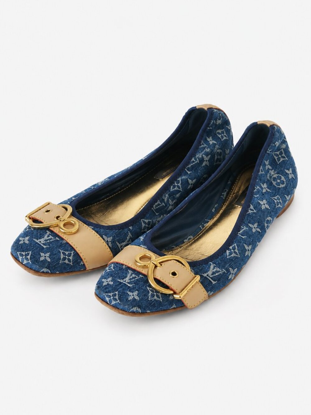 Louis Vuitton Monogram Denim Vachetta and Gold Y2K Ballet Flats